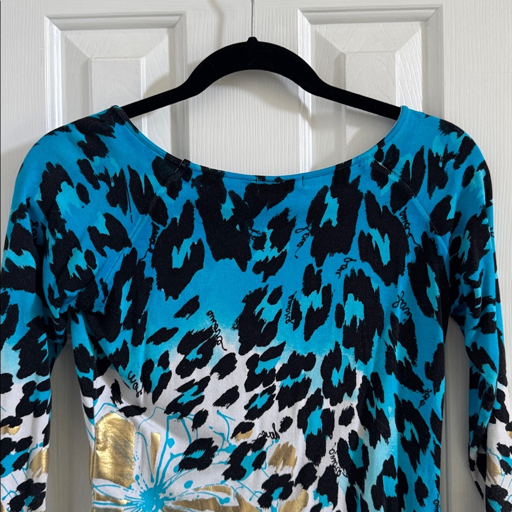 Caché Vintage Rare Multicolor Animal Print Top w/ Gold Metallic Embellishments - Picture 7 of 11